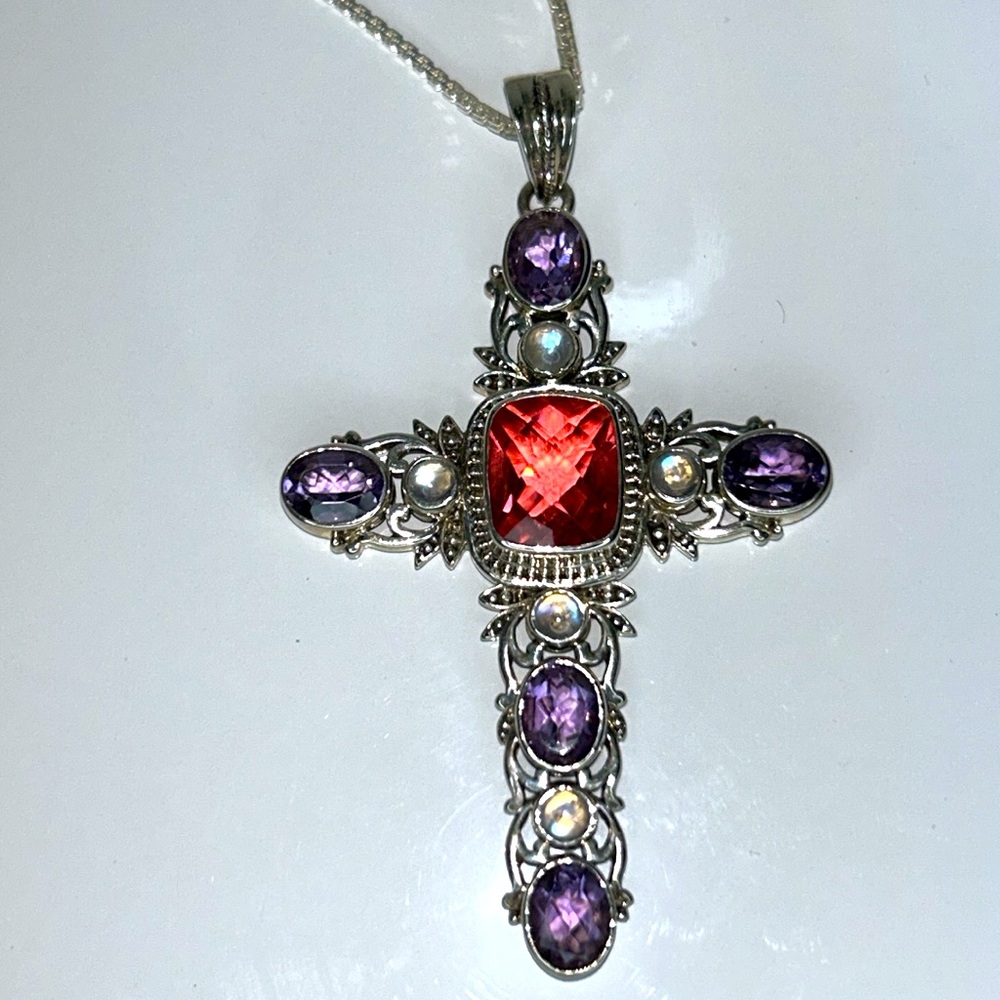 NWOT Nicky Butler Sterling Silver Genuine Gemstone Cross Necklace Goth Bohemian